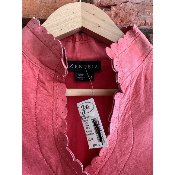 Genuine Leather Vest Coral Pink Scalloped Trim Tailored Size 14 NWT Vintage - Picture 8 of 13